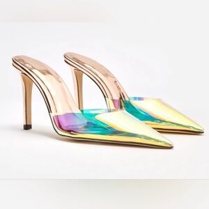 Good American Cinder F*cking Rella iridescent slide stiletto  sz 9